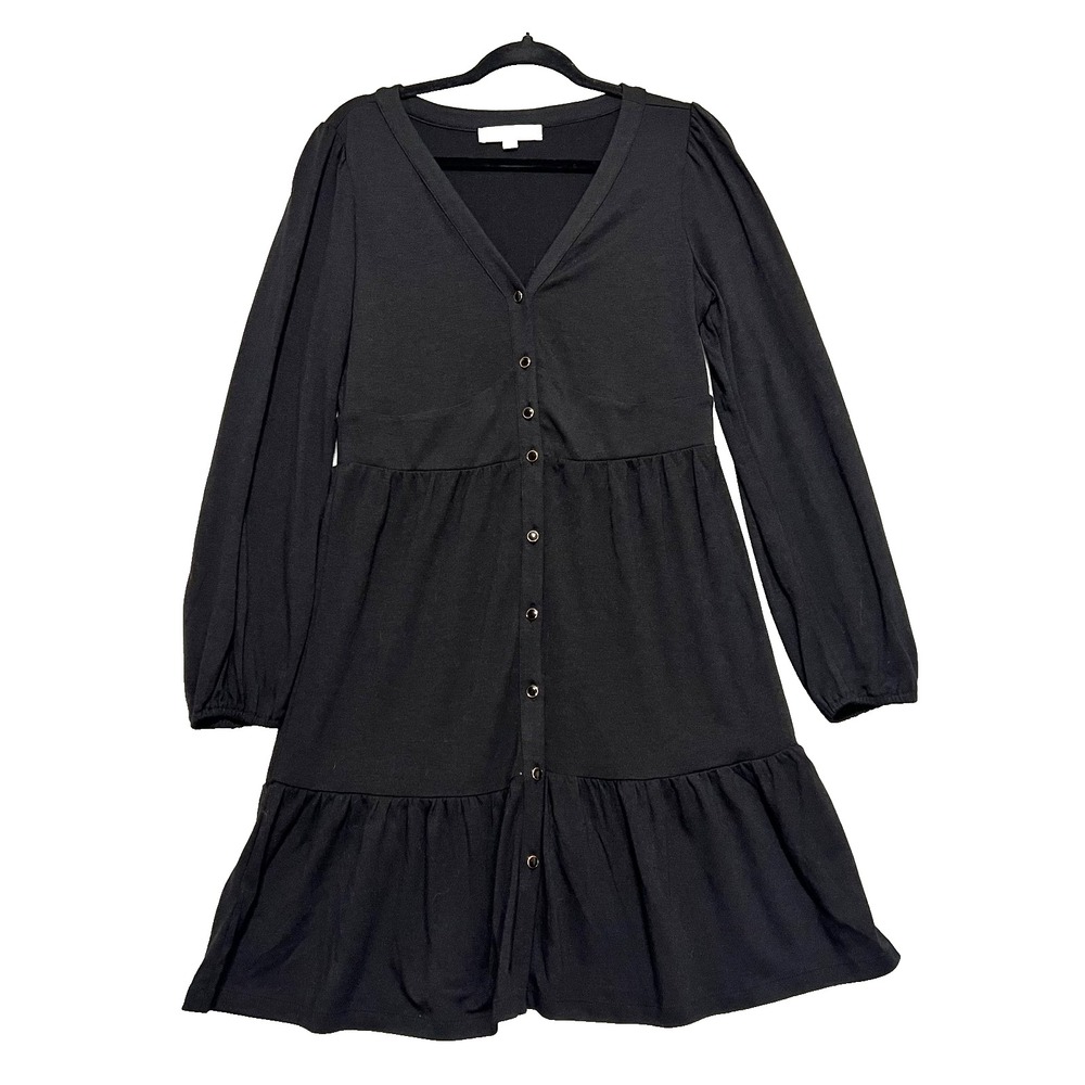 Ann Taylor LOFT Romantic Tiered Midi Dress Womens 8 Boho Chic Black Flowy